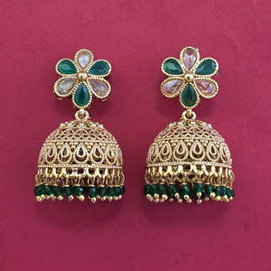 Jhumki de luxe de haute qualité, design antique, plaqué or 233090 - Product Image 6
