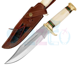 Cuchillo Bowie de Caza de Hoja Fija de Acero D2 Hecho a Mano con Empuñadura de Hueso de Camello y Funda de Cuero, Regalo Ideal - Product Image 6