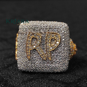 แหวนค็อกเทลเงินแท้ 925 ชุบเงิน ประดับเพชรโมอิสซาไนต์ทรง Pave ตัวอักษร RP สไตล์ฮิปฮอป ใส่ได้ทุกวัน - Product Image 1