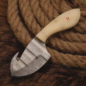 Couteau de chasse d'extérieur Pasha Enterprises en acier Damas de qualité industrielle, lame fixe, manche en os, EDC, Full Tang, Drop Point, garantie 3 ans - Product Image 1