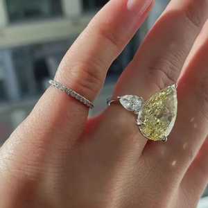 3 CT Yellow Pear Lab Grown Diamond Three Stone <b>Ring</b>, IGI Certified, <b>14K</b> <b>Gold</b> <b>Ring</b> - Product Image 6