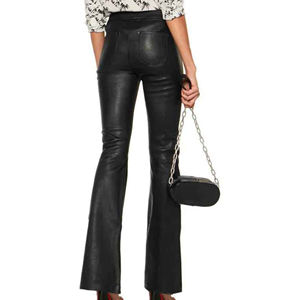 Pantalon évasé moulant taille haute en cuir véritable de mouton, coupe large, coupe-vent, doux, pour soirée et club - Product Image 6