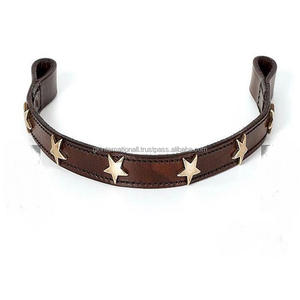 Bande de sourcils d'étoile en cuir marron noir teint à la main de haute qualité, forme droite finition de luxe, bande de sourcils de cheval en cuir avec 1 rangée d'étoiles - Product Image 6