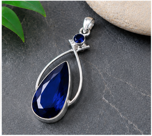 Pendentif en argent avec saphir bleu naturel, forme poire, saphir bleu, argent 925, fait main, bijou pierre de naissance de septembre - Product Image 2