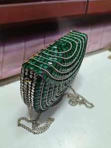 <b>Green</b> Beaded Clutch Bag Chain Strap Evening <b>Purse</b> Handmade Mosaic Mini Handbag for Wedding Party - Product Image 3
