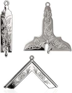 Juego de 12 Joyas de Collarín para Oficiales de Logia Azul Masónica (Plata), Talla Única, Tipo Metálico Plata, para Secretario - Product Image 6