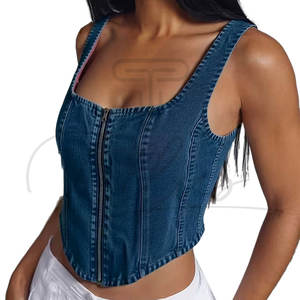 Haut court en jean pour femme, design personnalisé, pour usage extérieur, couleur unie, confortable - Product Image 2