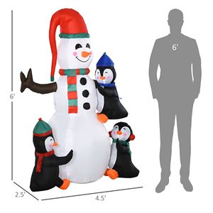 Decorazione Natalizia LED da 6 Piedi per Esterni, Gonfiabile con 3 Pinguini e Pupazzo di Neve Luminoso per Giardino - Product Image 3