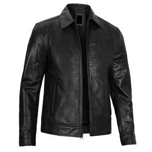 Nouvelle veste noire unie pour homme avec logo personnalisé, coupe slim, en cuir, haute qualité, veste d'hiver, streetwear - Product Image 5
