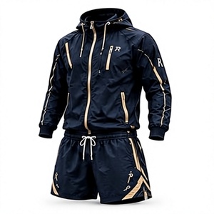 Ensemble de survêtement d'extérieur à capuche uni pour homme, bleu marine, léger, été, séchage rapide, manches longues, style sportif, coupe régulière, short - Product Image 3