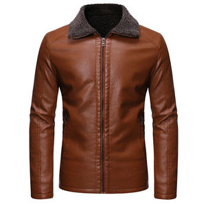 Men's <b>Burgundy</b> Faux <b>Leather</b> Moto <b>Jacket</b> Stand Collar Zipper Closure Thick Warm Winter Outerwear Casual Style - Product Image 5