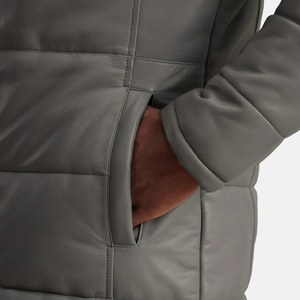 Men's Gray Hooded Long Down <b>Coat</b> Knee Length Thick Zipper Puffer Overcoat Winter - Product Image 6