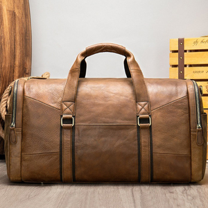 Best Seller Custom Logo Vintage Brown <b>Leather</b> Travel Duffel Bag Multi Pockets Side Zipper Weekend Overnight Luggage <b>Holdall</b> Bags - Product Image 5