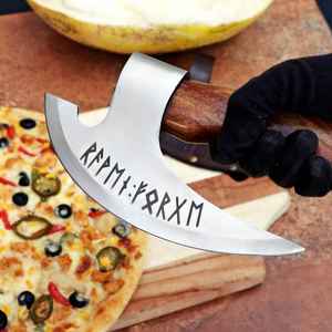 Coupe-pizza hache Viking fait main, forgé sur mesure, qualité industrielle, manche en bois, style hache, outil cadeau et d'extérieur - Product Image 3