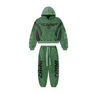 ZAINI ZI-151 Survêtement d'hiver streetwear pour homme en molleton de coton premium 350g, blanc, avec logo personnalisé sérigraphié et impression en relief, sweat à capuche court - Product Image 1
