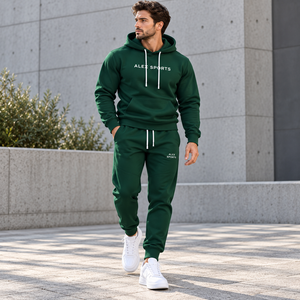 Ensemble de sweat-shirts à capuche vert pour homme Alex Sports, coupe classique, coton, vêtements décontractés d'automne, ensemble de sweat-shirts à capuche vert, vente en gros - Product Image 1