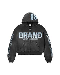 Ensemble de survêtement BRAND à capuche avec fermeture éclair, manches longues, collection hiver, vêtements décontractés pour adultes, unisexe, 100% coton, imprimé avec des lettres - Product Image 5