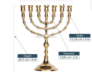 Menorah en laiton massif plaqué or, style moderne, Feng Shui, gravure hébraïque authentique, certifiée casher, 7 branches, figurine candélabre - Product Image 6