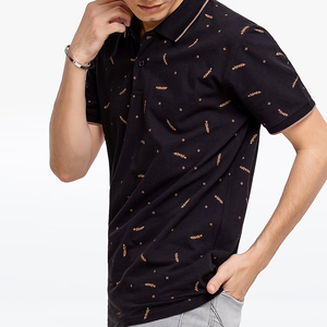 Polo en coton Oxford imprimé noir pour homme, manches courtes, décontracté, respirant, coupe classique - Product Image 1