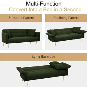 70.1\" Convertible <b>Double</b> Sofa <b>Bed</b> with <b>Folding</b> Armrests Futon Style for Living Rooms and Small Spaces - Product Image 3