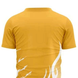 T-shirt à manches courtes jaune pour homme avec imprimé motif flamme blanche, coupe décontractée, séchage rapide, en polyester tricoté - Product Image 4