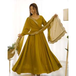 ชุดแต่งงาน anarkali ที่สวยงามเจียมเนื้อเจียมตัวกับ pent and dupatta สำหรับงานปาร์ตี้และโอกาสพิเศษ - Product Image 5