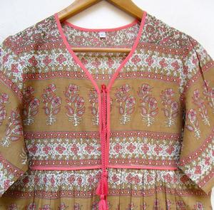 Mini vestido Maxi con estampado de algodón de verano para mujer, minivestido indio con borlas y escote en V - Product Image 3