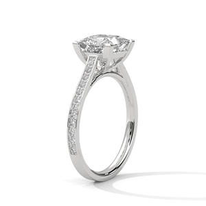 14K Solid White Gold <b>Ring</b> GRA Certified Princess Cut Lab Grown <b>Diamond</b> <b>Ring</b> Modern Classic Design <b>Ring</b> With Paved <b>Diamond</b> Band - Product Image 2