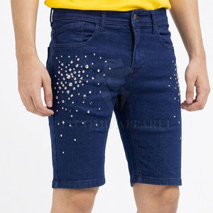 Shorts en jean stretch pour homme, coupe ajustée, décontractés pour l'été, avec poches arrière sécurisées et fermeture boutonnée sur le devant - Product Image 3