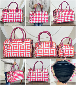 Luxury Large Checkered Speedy Bag Women's Hand <b>Tooled</b> <b>Leather</b> Travel Handbag Fashion Duffel Bag Designer Everyday Carry Purse - Product Image 3