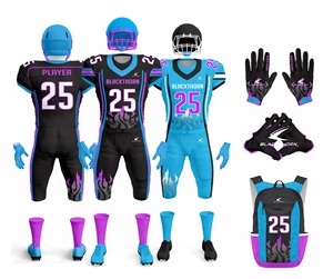 Sublimation Transfer Print American Football Uniform Bundle Pack <b>Compression</b> Top Headgear Gloves <b>Bags</b> 100% Polyester - Product Image 1