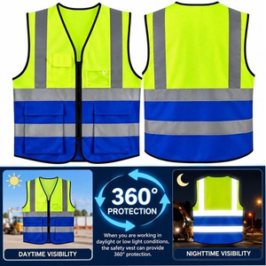 Servicio OEM, Nuevo Diseño, Chaleco de Seguridad Reflectante Amarillo y Azul de Alta Visibilidad, con Bolsillos, Ropa de Trabajo, Uniforme de Seguridad de Poliéster - Product Image 4