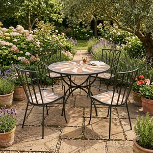 Modern Heavy Duty Wrought Iron 6-Piece Patio Dining Set Weather Resistant Outdoor <b>Garden</b> Furniture <b>Table</b> and Chairs - Product Image 4