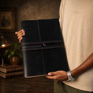 Diario de Cuero Hecho a Mano Extra Grande, Personalizado, Encuadernado Estilo Vintage, Cuaderno de Escritura Grimoire, Papel Rústico con Borde Deshilachado, Regalo, 100 Hojas - Product Image 3