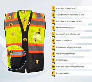 Chaleco de Trabajo Unisex con Múltiples Bolsillos, Material de Poliéster Transpirable, Color Negro y Amarillo - Product Image 2