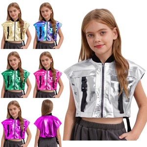 Vêtements de danse de salon pour filles de 6 à 16 ans, veste en métal, hauts pour la danse jazz, les spectacles sur scène et les cours - Product Image 1
