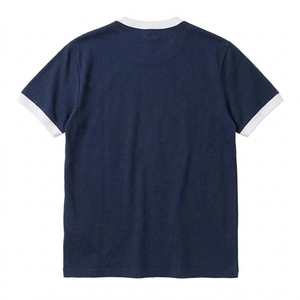 T-shirt unisexe à col contrastant, col rond uni, manches courtes, en coton, fabrication en usine, prix bas, vêtement streetwear - Product Image 2