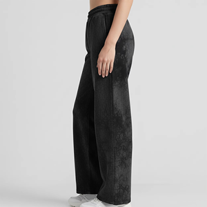 Pantalon de survêtement ample et respirant en molleton de coton épais noir vintage pour femme, taille élastique, coupe large, automne - Product Image 3