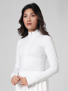 Solid Color Full Sleeve Seamless Yoga <b>Top</b> With <b>Zipper</b> Front Breathable Active Sportswear - Product Image 2