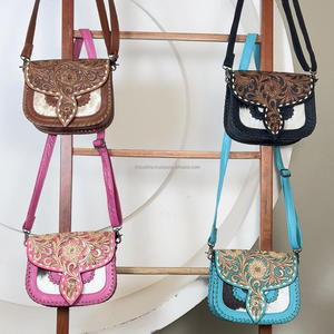 Vintage Cowhide Tooled Genuine Leather Crossbody Handbags Stylish Floral Design <b>Women</b> Crossbody Shoulder <b>Messenger</b> <b>Bag</b> - Product Image 2