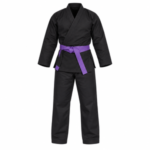 Kimono de Jiu-Jitsu Noir Personnalisé 100% Coton avec Ceinture Violette BJJ Gi Ibjjf Kimono d'Entraînement Respirant Coupe Classique Arts Martiaux - Product Image 1