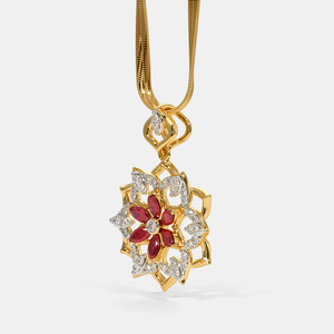 Yellow Gold <b>Ruby</b> Floral Lab Grown Diamond Pendant <b>Necklace</b> - Product Image 2