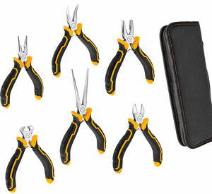 Mini Stainless Steel <b>Pliers</b> <b>Set</b> 6 Piece Jewelry Making Tools Needle Nose Diagonal Cutter Bent Nose End Cutting Storage Pouch - Product Image 1