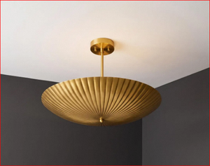 Lustre en laiton massif rainuré fait main, 24 pouces, style mid-century - Product Image 2