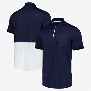 เสื้อเชิ้ตแขนสั้นสีน้ำเงินกรมท่าสำหรับผู้ชาย ผ้าเทอร์รี่ มีกระเป๋า ลายพิมพ์ ดีไซน์บล็อกสี สไตล์ทางการ แห้งเร็ว ผ้าถัก - Product Image 1