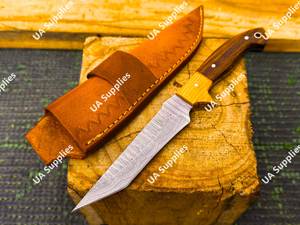 มีดแค้มปิ้งเหล็กดามัสกัสแบบกำหนดเอง ทำด้วยมือ คมกริบ ใบมีดคงที่ ด้ามไม้ คุณภาพ DIY พร้อมปลอก มีดขายส่งจำนวนมาก รับผลิตแบบ OEM - Product Image 2