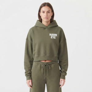 Conjunto de Sudadera Corta con Hombros Caídos y Pantalones Jogger para Mujer, Personalizado al por Mayor, Transpirable, Color Verde Oliva Sólido - Product Image 2