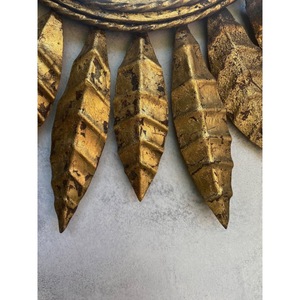 Round <b>Brass</b> <b>Mirror</b> With Leaf Sunburst Frame Art Deco Wall Decorative - Product Image 4