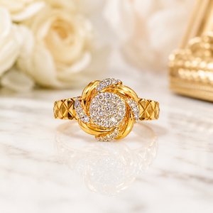 Luxury 14K <b>Gold</b> Women <b>Ring</b> with Floral Stone Cluster Premium Wedding Party Wear Jewelry Collection - Product Image 1