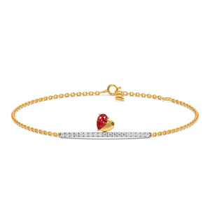 <b>Red</b> Heart Accent Diamond Bar <b>Bracelet</b> with Yellow Gold Chain and Minimal Romantic Center Design - Product Image 2